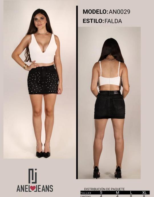 FALDA ANEL JEANS BRILLOS AN0058 PAQUETE 12 PIEZAS $294 LA PZA (2 en talla S, 2 en talla M, 4 talla L, 4 talla XL)