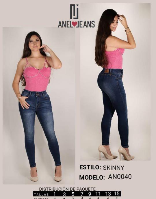 JEANS SKINNY ANEL MOD-0040 PAQUETE 12 PIEZAS $329 LA PZA (1 en talla 1, 1 en talla 3, 1 talla 5, 2 talla 7, 2 talla 9, 2 talla 11, 2 talla 13 y 2 talla 15)